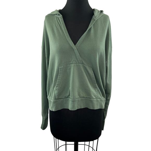 Sweaty Betty Green Hoodie V-Neck Long Sleeve Fleece Pullover Size L Large - Picture 1 of 10